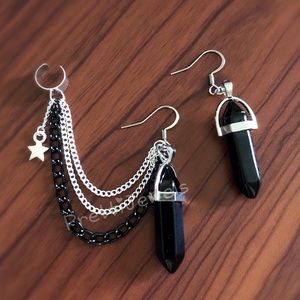 New Unworn Black Onyx Ear Cuff Earrings Set